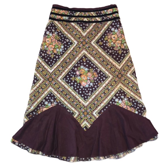 Free People Dresses & Skirts - Free People Vintage Boho Brown Floral Midi Skirt